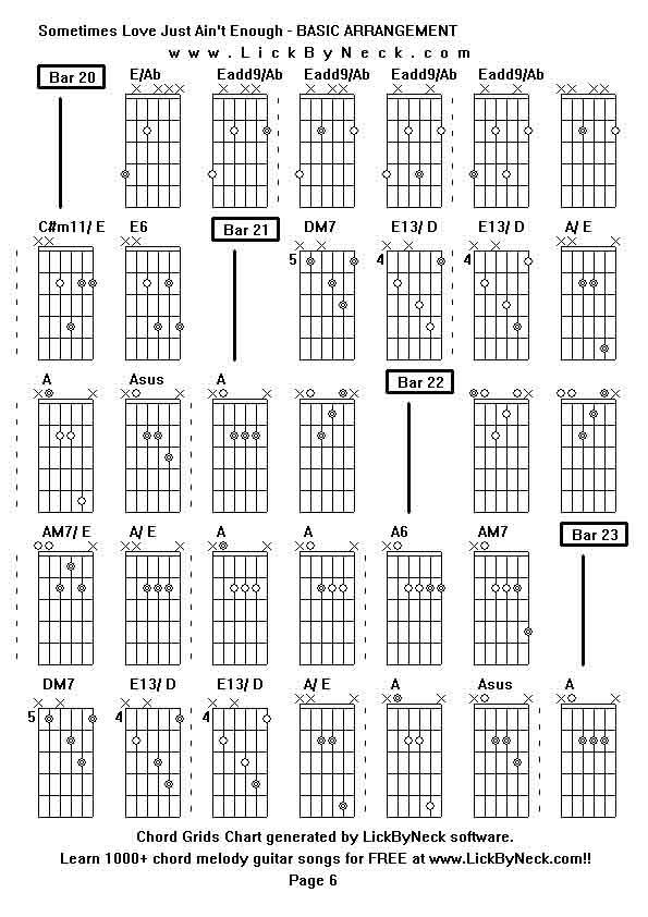 Chord Grids Chart of chord melody fingerstyle guitar song-Sometimes Love Just Ain't Enough - BASIC ARRANGEMENT,generated by LickByNeck software.